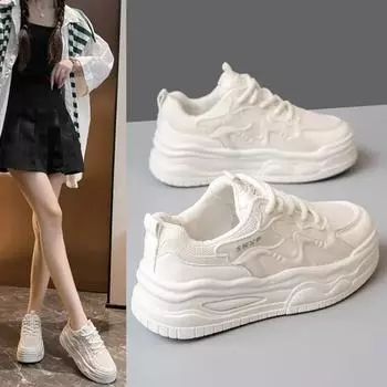 Fashion 2024 Autumn Casual Lace Up Women Sneakers Comfortable and Breathable Women s Vulcanized Shoes Korean Style Fashion Skate Shoes 35 бежевый