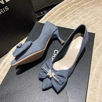 fashion 2024 Autumn Crystal Bow High Heels Women s Pointed Toe Pumps 33 чёрный