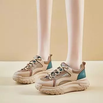 fashion 2024 Autumn Fashion New Women s Comfortable Solid Color Lace-up Breathable Anti-Slip Low-top Sports Shoes 35 жёлтый