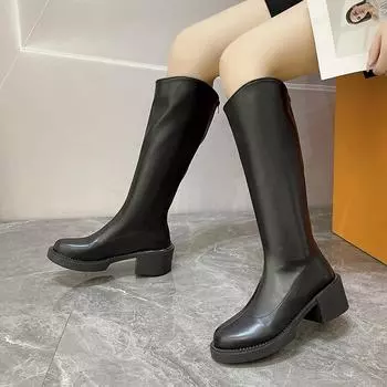 Fashion 2024 Autumn Fashion New Women s Casual Elegant Versatile Solid Color High Boots 35 чёрный