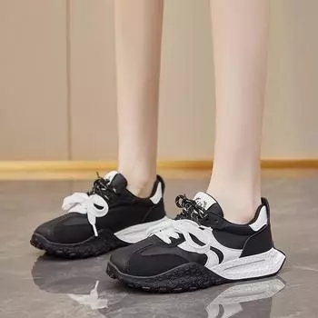 fashion 2024 Autumn Fashion New Women s Comfortable Non-slip Color Matching Lace-up Low-top Sneakers 35 бежевый