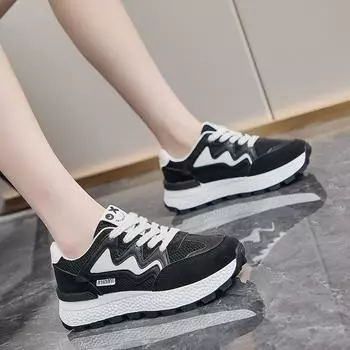 fashion 2024 Autumn Fashion New Women s Lace-up Non-slip Solid Color Low-top Sneakers 35 чёрный