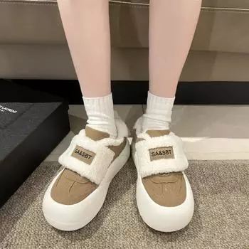 fashion 2024 Autumn Fashion New Women s Comfortable Solid Color Suede Flat Low-top Shoes 35 бежевый