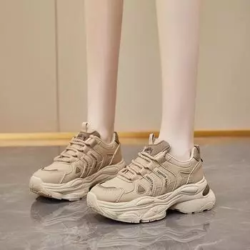 fashion 2024 Autumn Fashion New Women s Comfortable Breathable Anti-Slip Lace-up Low-top Sports Shoes 35 бежевый