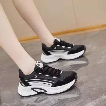 fashion 2024 Autumn Fashion New Women s Solid Color Casual Lace-Up Simple Breathable Sneakers 35