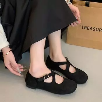 Мода 2024 года, модные новые женские удобные туфли на плоской подошве с круглой пряжкой и леопардовым принтом 35 чёрный