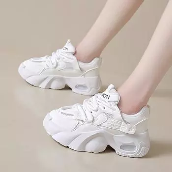 fashion 2024 Autumn Fashion New Women s Comfortable and Lightweight Mesh Breathable Lace-Up Sneakers 35 бежевый