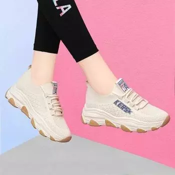Fashion 2024 Autumn ladies Breathable Shoe Anti slip versatile sneakers New comfortable flat Outdoor casual women s shoes Zapatos mujer 35 бежевый