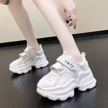 Fashion 2024 Autumn New Thick Bottom High Platform 8cm Wedges Casual White Shoes All-match Fashion Sneakers Women Sports Shoes 34 чёрный