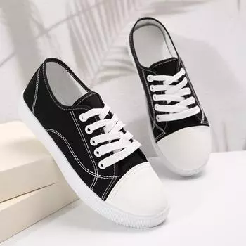 Fashion 2024 Autumn New Women s Fashion Canvas Sneakers Casual Flats Loafers 35 чёрный
