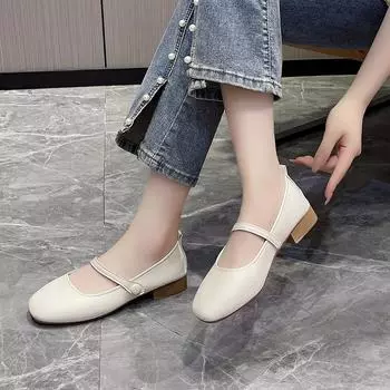 fashion 2024 autumn new Women s Fashion Square Toe Shoes Soft Comfortable pumps 35 бежевый