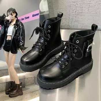 Fashion 2024 Autumn New Women s Round Toe Square Heel Bat Buckle Comfortable Short Boots Warm Metal Decoration Women s Fashion Boots 35 чёрный