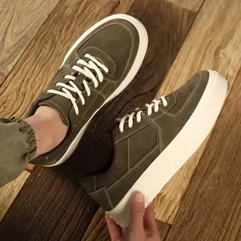 Fashion 2024 Autumn Spring Hot Sales Men British Style Casual Leather Shoes Round Head Muffin with Comfortable Board Shoes Men Sneakers 38 темно-зеленого