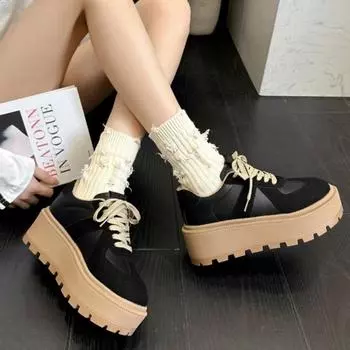 Fashion 2024 Autumn Thick-soled Soft and Comfortable Women s Shoes Fashionable and Versatile Casual Thick-soled Color Blocking Sneakers 35 цветной печати леопарда