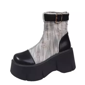 fashion 2024 Autumn Thin Breathable Canvas Short Boots Women s New 8cm Thick Bottom Ins Super Hot Fashion Ankle Boots Shoes for Women 34 бежевый