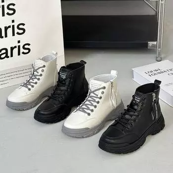 Мода 2024 Осень Зима Новые Ботильоны в Британском Стиле Круглые Ботинки На Толстой Подошве Модные Ботинки Для Верховой Езды Женщин 35 серый