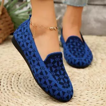 Мода 2024 Осень Женские Туфли На Плоской Подошве Сетчатые Низкие Острые Носки Женские Туфли На Плоской Подошве Фабричные Повседневные Офисные Женские Балетки На Плоской Подошве Трикотажные 36 синий