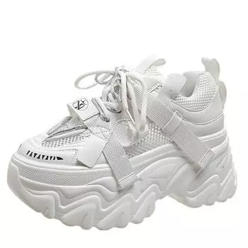 Мода 2024 года, осенние женские повседневные спортивные туфли на высокой платформе, универсальные удобные женские кроссовки на толстой подошве, дышащая сетчатая обувь для весны 34