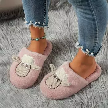 Fashion 2024 Autumn Women s Flat Plush Warm Women s Home Cotton Shoes Indoor Casual and Comfortable Women s Warm Cartoon Cotton Slippers 36-37 серый