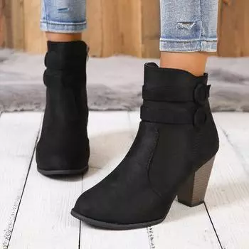 Fashion 2024 Autumnwinter Fashion Thick Heel Women s Mid-calf Boots European and American Side Zipper Design Pointed Toe Fashion Boots 35 чёрный