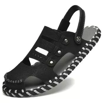 Мода 2024 года, черные кожаные мужские туфли ручной работы, летние новые мужские сандалии большого размера, мужские сандалии, модные сандалии, тапочки, большие размеры 38-46 38 коричневый