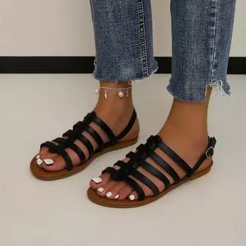 Fashion 2024 Brand Shoes for Women Buckle Strap Women s Sandals Fashion Plus Size Casual Sandals Women New Peep Toe Flat Sandals Zapatos 36 красный