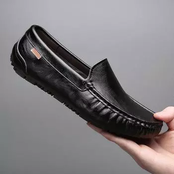 Fashion 2024 Breathable Genuine Leather Men Loafers Fashion Casual Business Driving Casual Shoes for Men Spring Autumn New Male Shoes 38 чёрный