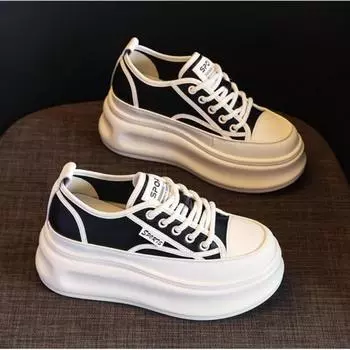 fashion 2024 Chunky Sneakers for Women Spring Autumn Canvas Thick Soled Outdoors Ladies Sports Vulcanized Shoes Zapatillas De Mujer 34 бежевый