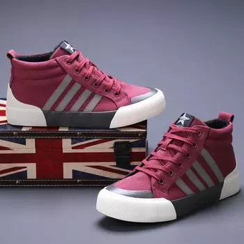 Fashion 2024 Classic Fashion Red Mens Canvas Shoes Warm Plush High-top Shoes Men Lace-up Vulcanized Shoes Casual Men Espadrilles Hommes 39