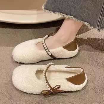 Мода 2024 года Дизайнерская плюшевая мода хлопковая ткань с обувью женские тапочки мокасины тапочки женские роскошные шлепанцы меховые шлепанцы на плоской подошве 35 красный