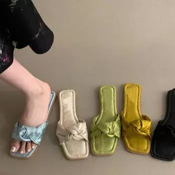 Мода 2024 года, дизайнерские летние женские тапочки с открытым носком, модные слипоны на мягкой плоской пятке, женские уличные пляжные шлепанцы Size 35(foot 22.5cm) жёлтый