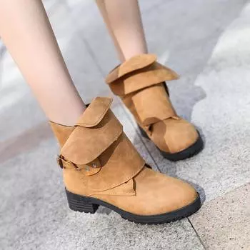 Fashion 2024 dollars in winter head high with thick with foreign trade flanging belt buckle two wear short boots boots of big yards yujk 4 чёрный