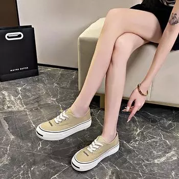 Fashion 2024 Espadrilles Quality Women Solid Canvas Shoe Flat Casual Shoe Unisex Sneakers Low Top Students Leisure Shoes Shallow Upper 35 белый