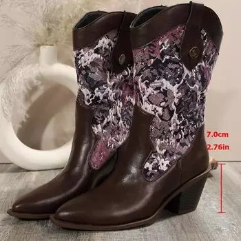 Fashion 2024 Ethnic Trendy Color Block Women s Mid Calf Boots Casual Fashion Large Size Shoes for Women Botas Altas Plataforma Mujer 36 серый