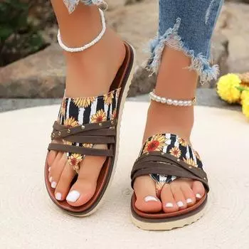 Мода 2024 года, модные женские шлепанцы, летние повседневные тапочки смешанного цвета с принтом 36