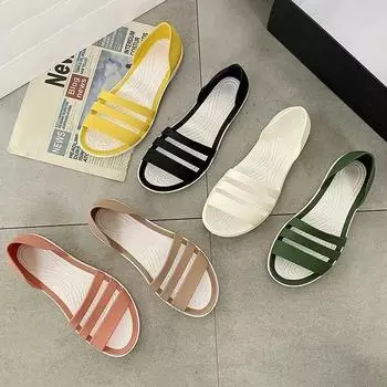 Fashion 2024 Fashion Open-Toed Slides Shoes For Women Summer Flat Sandals Candy Color Casual Beach Outdoot Female Ladies Jelly Slippers 37 чёрный