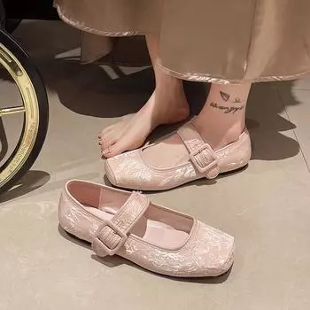 Fashion 2024 Fashion Shoes Female Buckle Women s Flats Spring Autumn Square Toe Shallow Solid Solft Sole Casual Comfortable Flat Shoes 35 чёрный