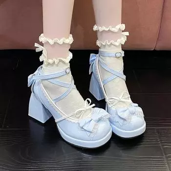 Fashion 2024 Fashion Shoes for Women Ankle Strap Women s Pumps Autumn Mary Jane Round Toe Bow Tie Mixed Colors Dress Chunky Heel Shoes 34 покинуть белый