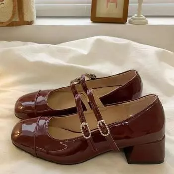 fashion 2024 Fashion Shoes for Women Buckle Women s Pumps Spring Autumn Square Toe Shallow Solid Dress Chunky Heels Shoes Zapatos Mujer 36 чёрный