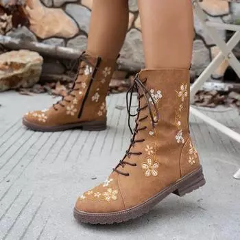 fashion 2024 Fashion Shoes for Women Side Zip Women s Boots Autumn Round Toe Mixed Colors Short Barrel Chunky Heels Large Size Boots 36 синий