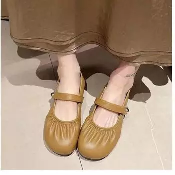 Fashion 2024 Fashion Women s Shoes Buckle Strap Women s Flats Hot Sale Shallow Daily Flats Women High Quality Pleated Flat Low Heels 35 серебряный