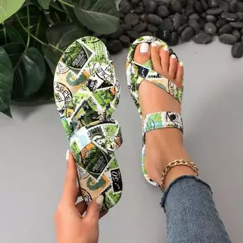 Fashion 2024 Fashionable Printed Flat Slippers Women Wear Summer Simple Style Beach Roman Clip Toe Sandals Flip Flops Sandalias Mujer 36 оранжевый