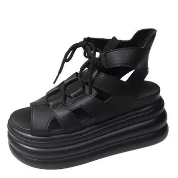 Мода 2024 года. Туфли на плоской подошве. Женские дизайнерские босоножки на толстом каблуке. Модные повседневные босоножки. Новые туфли с открытым носком. Женские летние сапоги. 34 чёрный