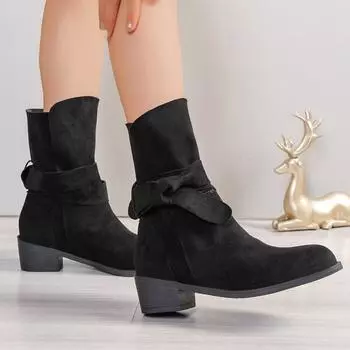 Fashion 2024 Flat Women s Ankle Boots Bow Designer Winter New Fashion Suede Retro Trendy Short Fashion Boots Ladies Shoes 35 чёрный
