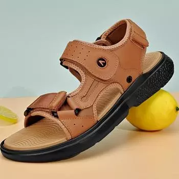 Мода 2024 года, мужские сандалии из натуральной кожи, летние новые нескользящие пляжные туфли для прогулок, походов, повседневные туфли для мужчин, походные тапочки 38 чёрный