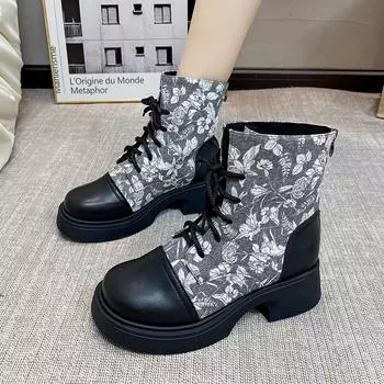 Fashion 2024 High Quality Fashion New Boots for Woman Non-slip Autumn Winter Solid Color Lace-up Female Ankle Boots Botines Mujer 35 чёрный
