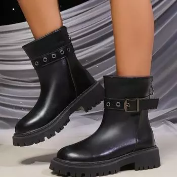 Мода 2024 года, высококачественные женские туфли, женские сапоги с молнией сзади, модные современные сапоги с пряжкой на ремне, женские зимние сапоги до середины икры больших размеров 35