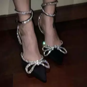 Fashion 2024 High Quality Ladies Shoes Baotou Women s Sandals Fashion Butterfly-knot Party Sandals Women New Plus Size Heeled Sandals 36 розовый