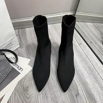 Fashion 2024 High Quality New Autumn Winter Shoes for Woman Pointed Toe Solid ColorThigh High Boots Fashion Outdoors Booties for Women 35 чёрный