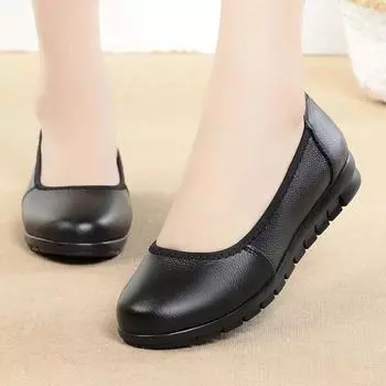 Fashion 2024 High Quality Shoes Female PU Women s Flats Daily Casual Flats Women Round Toe Shallow Soft Bottom Slip on Shoes Women 35 чёрный